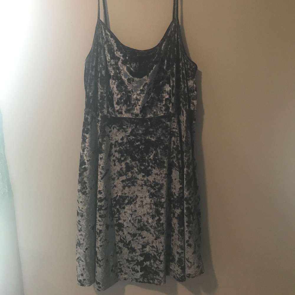 3X Blue Crushed Velvet Skater Tank Dress
